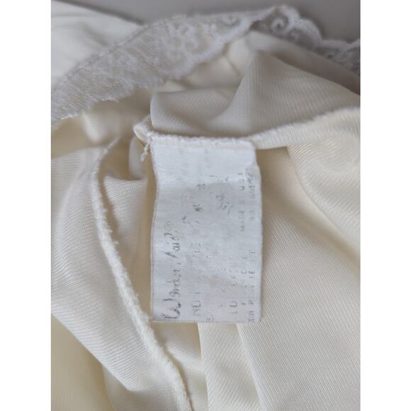 Vtg Wonder Maid Slip Dress Womens Medium White Lace Slinky Sleek Midi Coquette - Picture 9 of 9